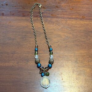Cookie Lee Gold and Blue Beaded Necklace
